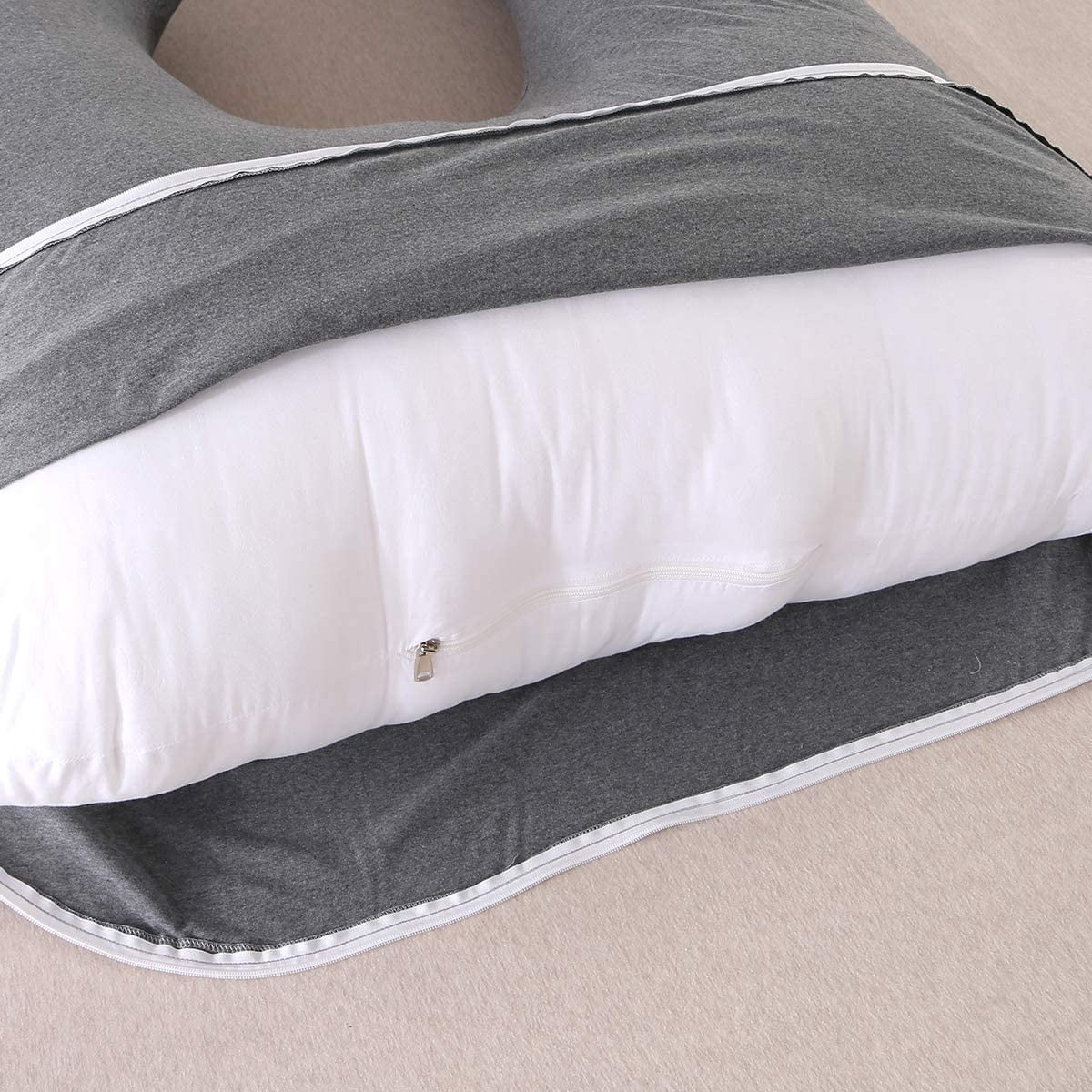 Pregnancy Pillow for Sleeping, Extra Large J Shaped Body Pillow, Maternity Pillow for Pregnant Women with Cotton Cover, Dark Grey,57x27.5 inch