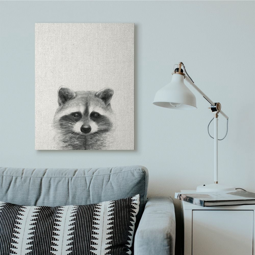 Raccoon Portrait Grey Drawing Design 30" x 40" Painting Canvas Art Print, by Stupell Home Décor
