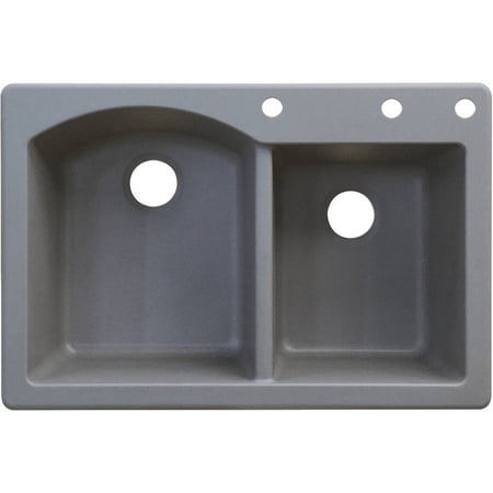 Transolid Aversa 33-in silQ Granite Drop-in Double Bowl Kitchen Sink Grey
