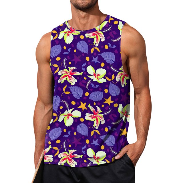 Summer Men's Solid Color Printed Sweat-absorbing Breathable Shoulder Expanding Sleeveless Vest 3XL
