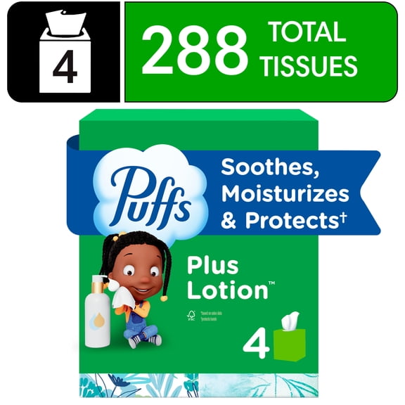 Puffs Facial Tissue Plus Lotion, 4 Count