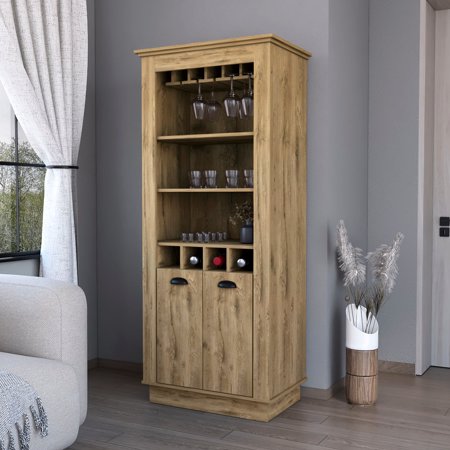 Bar Cabinet For Wine And Glass Storage - Stylish Cabinet: 4-built In Rack Inner Shelves