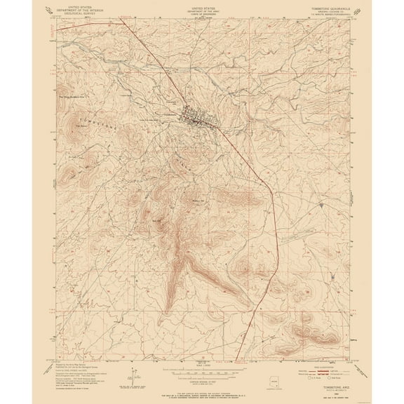 Topographical Map - Tombstone Arizona Quad - USGS 1952 - Vintage Wall Art