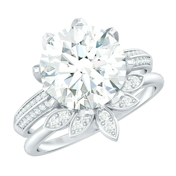 Rosec Jewels 4 Carat CZ Engagement Ring Set (AAAA Quality) - Floral Wedding Ring with Enhancer - Jewelry Box Included, 925 Sterling Silver, US 4.00