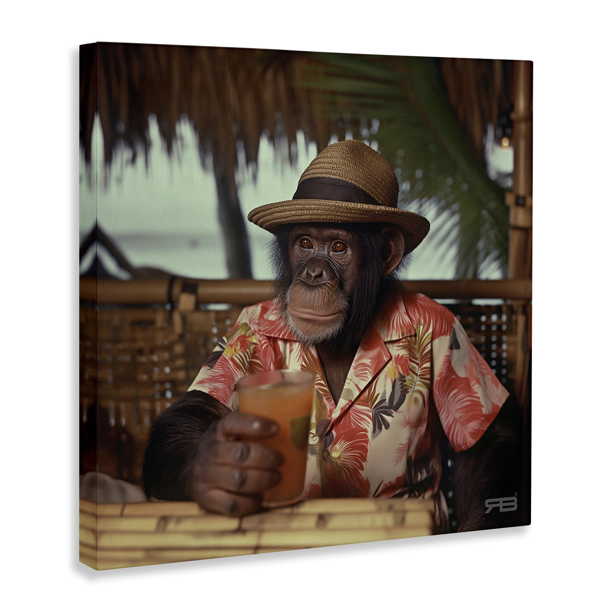 Stupell Industries Tropical Vacation Monkey Novelty Painting Gallery Wrapped Canvas Art Print Wall Art, 30 x 30