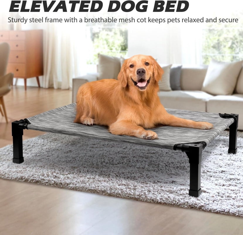 Elevated Dog Bed with Chew Proof Washable Breathable Mesh and Metal Frame, Portable No-Slip Feet for Outdoor or Indoor Use