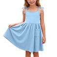 thumbnail image 2 of BRGZLK Little Girls Dress Toddler Summer Fashion Cute Solid Color Casual Ruffle Halter Sleeveless Bowknot Sundress with Pocket for Birthday Party Blue 5-6 Years, 2 of 8