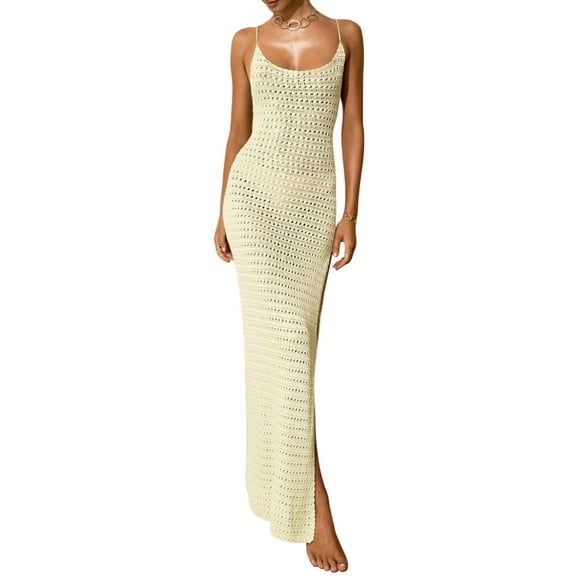 Michellecmm Women's Long Slim Cami Dress Sleeveless Side Split Knit Dress