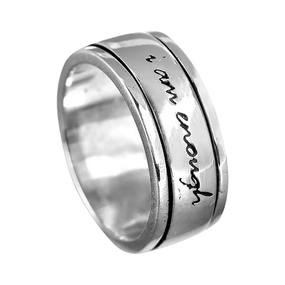Initial Fidget Spinner Anxiety Ring for Women Fidget Ring Women Men Keep Going Mens Ring Spinning Ring Silver Ring Stainless Steel