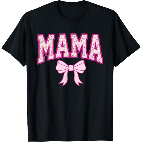 Mama Coquette Bow Groovy Pink Floral Mother's Day Mom Life T-Shirt