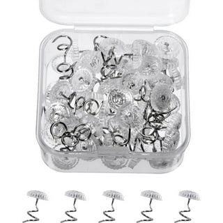 100 Pieces Clear Heads Twist Pins Spiral Pins Sofa Cushion Fixed Torsion Pins Bedskirt Pins with Plastic Storage Box for Furniture Upholstery