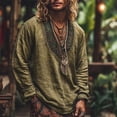 thumbnail image 2 of Men's Bohemian Style Printed Top Linen Long Sleeved V Neck Pullover Shirt Comfort Casual Summer Beach T Shirts Soft Loose Tops 2026, 2 of 5