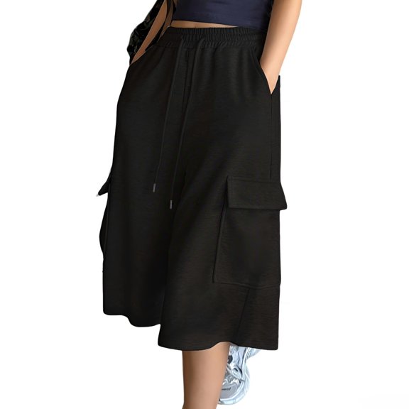 YUEVORA Shorts for Women, Bermuda Wide Leg Drawstring Waist Casual Shorts, Loose Fit Knee Length Breathable Summer Slimming Workout Everyday Athletic Bottoms