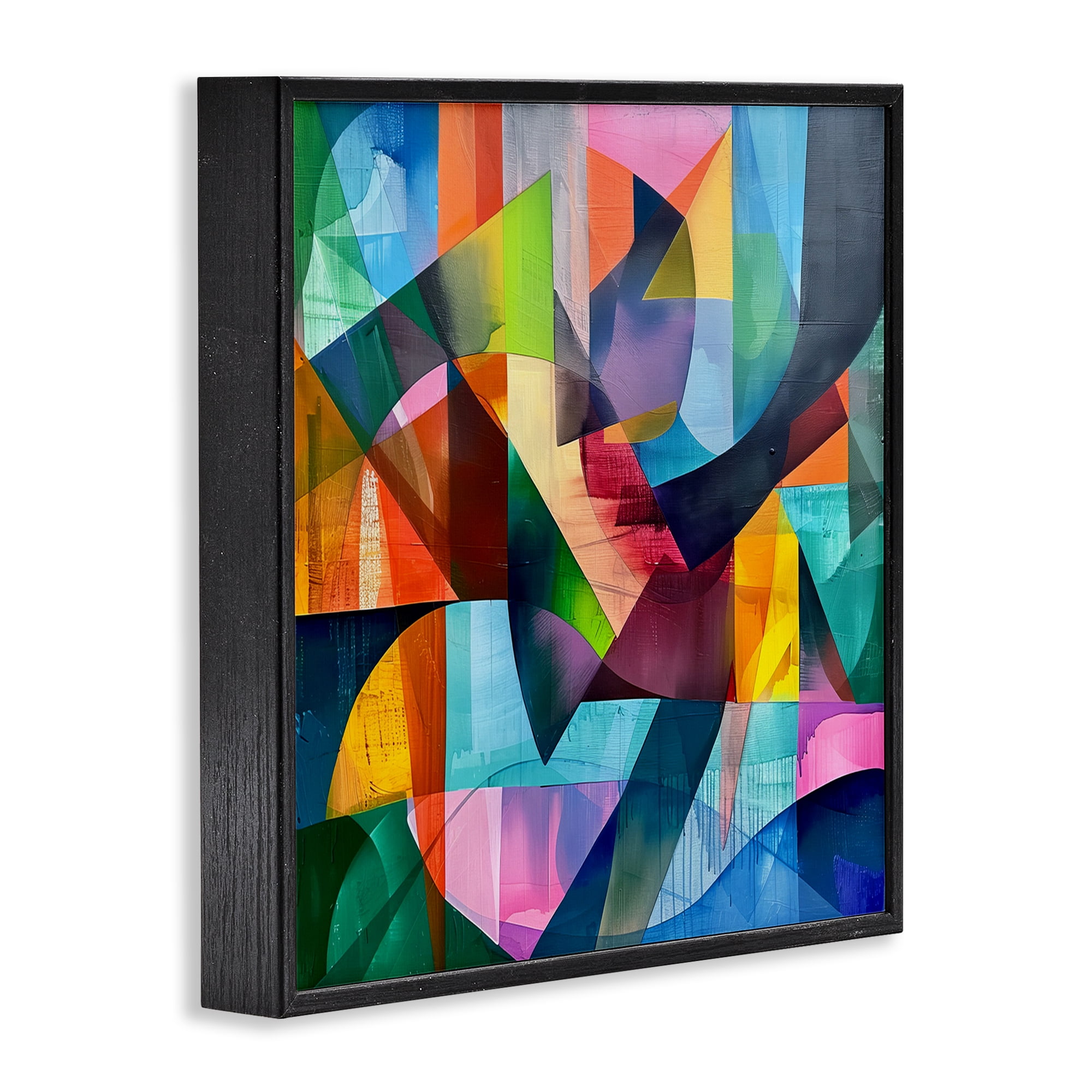 Stupell Industries Layered Luminous Shapes Abstract Painting Black Framed Art Print Wall Art, 12 x 12