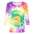 thumbnail image 4 of VBTAPA Tie Dye Women T-Shirt 3/4 Sleeve Crewneck Tee Loose Casual Rainbow Tops Plus Size Summer Blouse Tees Limited Time Sales of Today Multicolor XXL, 4 of 5