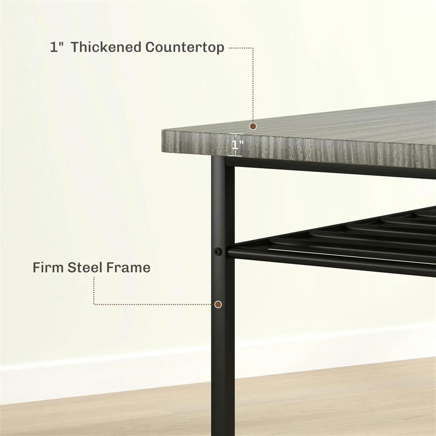 Demi Bonn 3 Piece Dining Table Set for Small Spaces with Storage Rack and Steel Frame, Kitchen Table and Chairs for 2 Dining Room Set with 2 Chairs, Gray