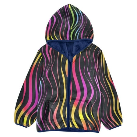 ALAZA Toddler Polar Fleece Jacket Zebra Rainbow Abstract Print Kids Hooded Warm Coats Outerwear 5T