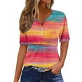 thumbnail image 2 of QUNYINEY Womens T Shirts V Neck Short Sleeve Gradient Casual Tops Button Loose Pullover Shirts, 2 of 5