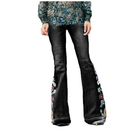 Flare Jeans for Women High Rise Button Printed Bootcut Jeans Ladies ...