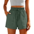thumbnail image 6 of Women Linen Blend Casual Shorts Summer Drawstring Elastic Waist Relaxed Fit with Side Pockets Everyday Lounge Beach Vacation Wear, 6 of 6