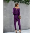 thumbnail image 3 of MLANM Women Long Sleeve Casual Off Shoulder Jumpsuit Elastic Waist Stretchy Long Romper with Pockets, 2XL Purple, 3 of 7