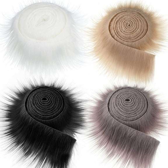 4PCS Faux Fur Fabric，Shaggy Fur Patches Fabric Trim Ribbon for DIY Craft Costume Decoration，Gnomes Beard Hair Decoration，Christmas Tree Decor(White Black Khaki Grey)
