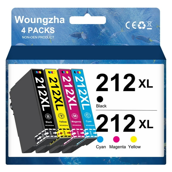 212 Ink for Epson 212XL Ink for Epson 212 XL Ink Cartridges for Epson XP-4105 XP-4100 WF-2850 WF-2830 Printer(1 Black,1 Cyan,1 Magenta,1 Yellow)