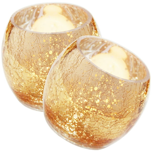 Golden Glass Tealight Candle Holder for Wedding Decor 2 Pieces 4.5 Inches