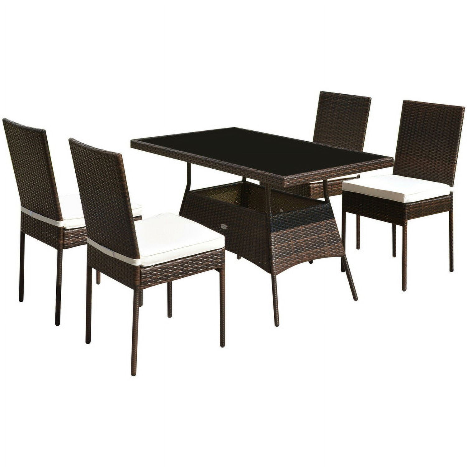 Aimee Lii 5 Pieces Rattan Dining Set Glass Table High Back Chair, Outdoor Patio Furniture