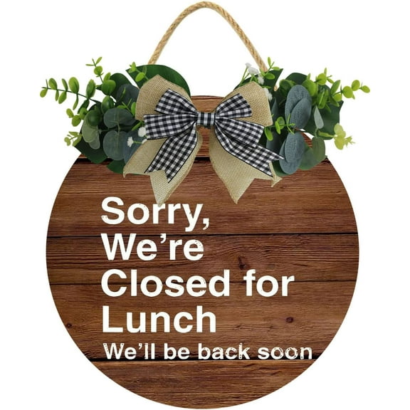 Eveokoki 12" Out To Lunch Signs, Sorry We Are Closed For Lunch We Will Be Back Soon Wood Door Sign For Dining Break Room,Food Kitchen,Office Work,Wood Sign,Business Sign