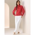thumbnail image 3 of DARING DIVA Women's Satin Puff Long Sleeve Pleated Mock Neck Blouse XL Red, 3 of 6