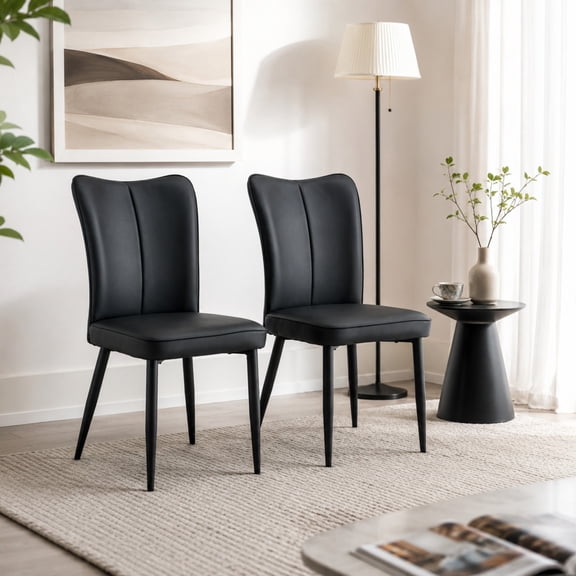 TesNus Dining Chairs Set of 2, Black PU Leather Chairs with Metal Legs for Dining Room