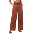 thumbnail image 1 of Pantalones Anchos de Cintura Alta para Mujer, Pantalones Casuales de Playa Fluidos de Verano con Bolsillos. Vino Tinto XL, 1 of 10