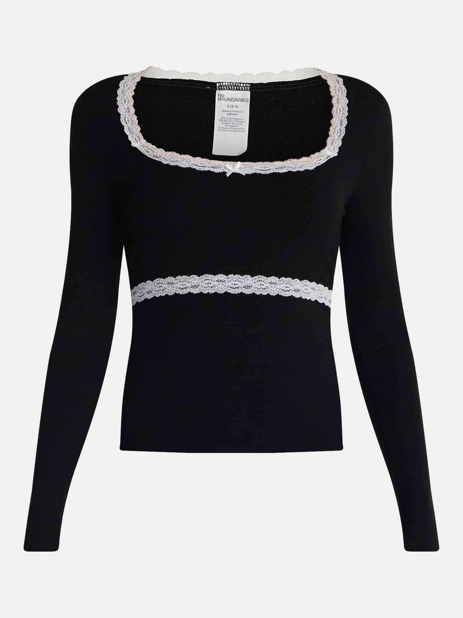 No Boundaries Sleep Lace Top with Long Sleeves, Women’s XXS-3X