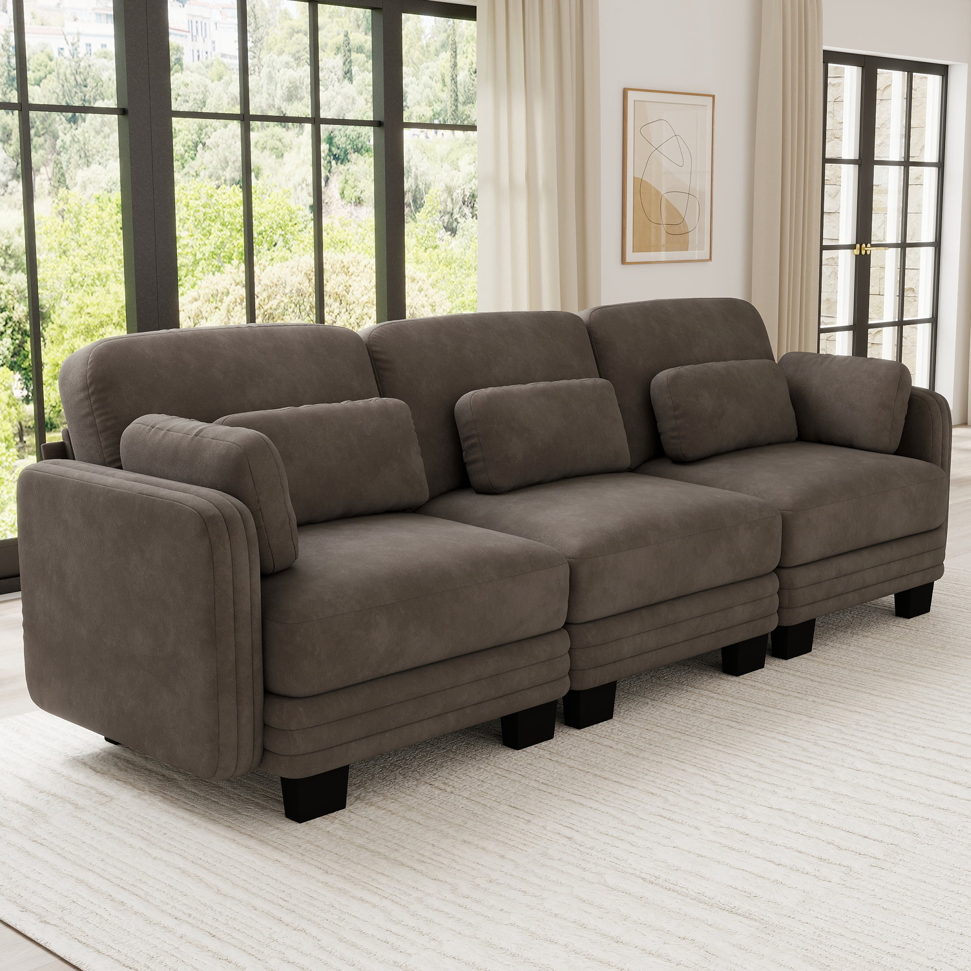 100" Modern Modular 3 Seater Sofa Couch with 5 Pillows