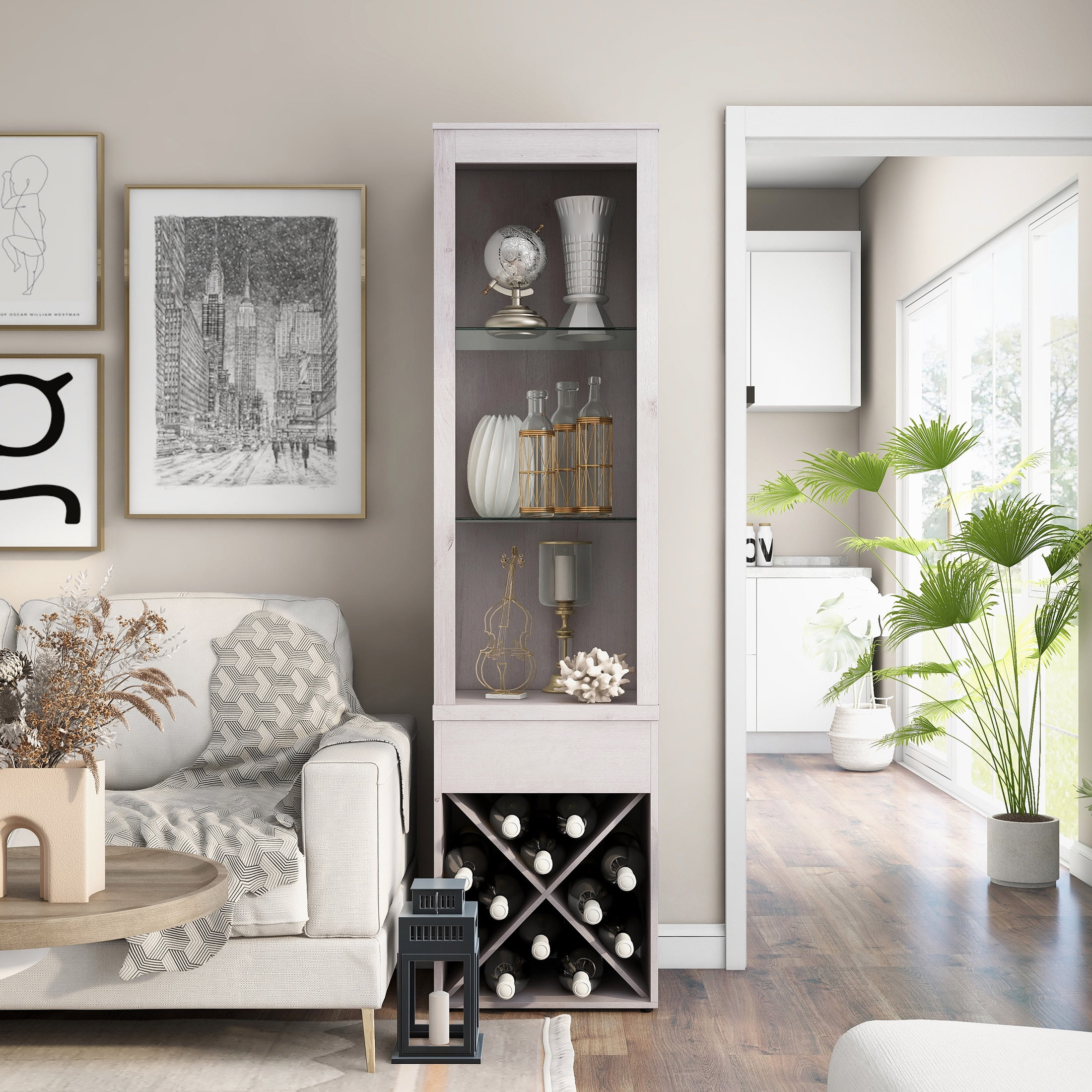 Furniture of America Tunie Multi-Storage Curio, White Oak