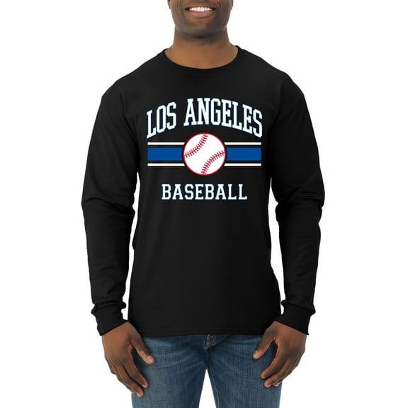 Wild Bobby City of Los Angeles LA Baseball Fantasy Fan Sports Men's Long Sleeve T-Shirt, Black, Small