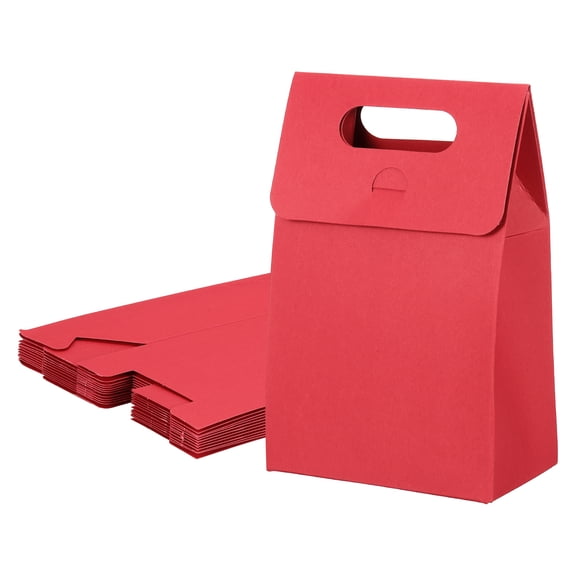 Uxcell Kraft Paper Bags (2.4 x 4 x 6 Inch, Red) (12Pcs) Stand Up Gift Bags with Handles, Suit for - Party Favor/Wedding/Bridal Shower/Festivals/Gift Packing