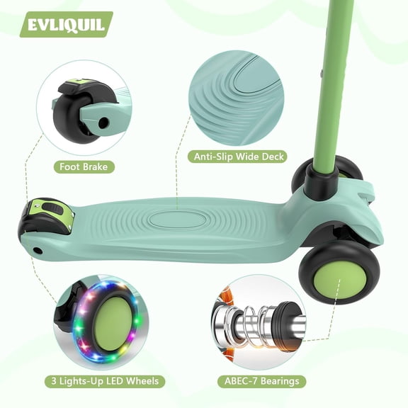 Kids Scooter with LED Lighted Wheels & 3 Adjustable Handlebars for Ages 3-12, to 132 lbs