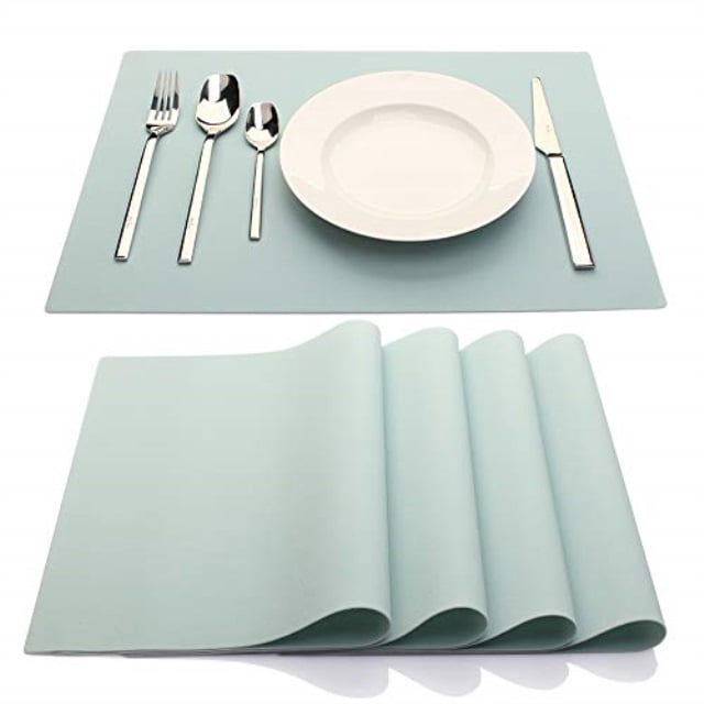 IYYI Silicone Placemats,Placemats for Kids,Placemats Set of 4 Waterproof Heat Resistant Non-Slip Kitchen Table Mats for Dining Table, Easy to Clean (Light Blue)