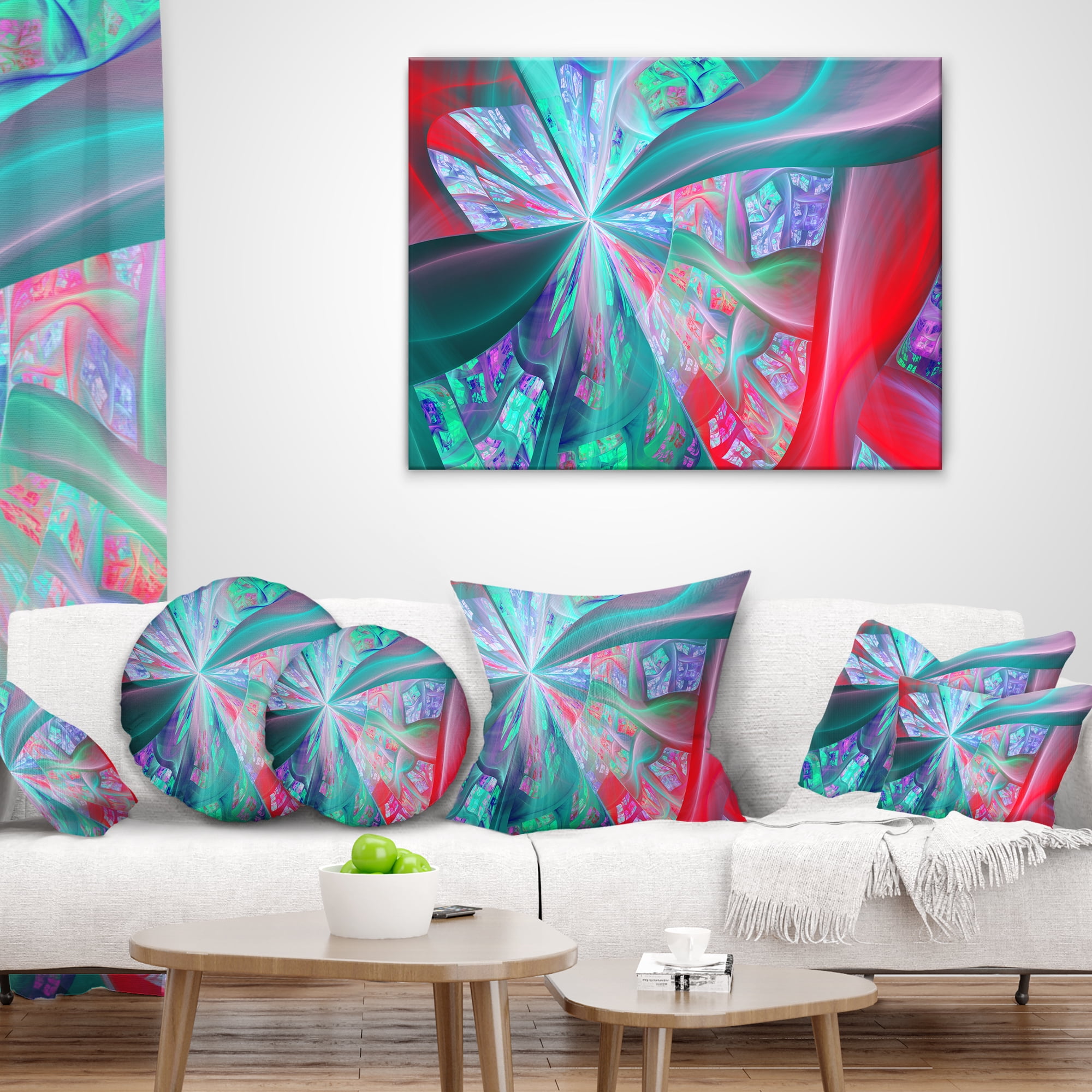 Designart Red Blue Fractal Exotic Plant Stems - Abstract Throw Pillow - 18x18