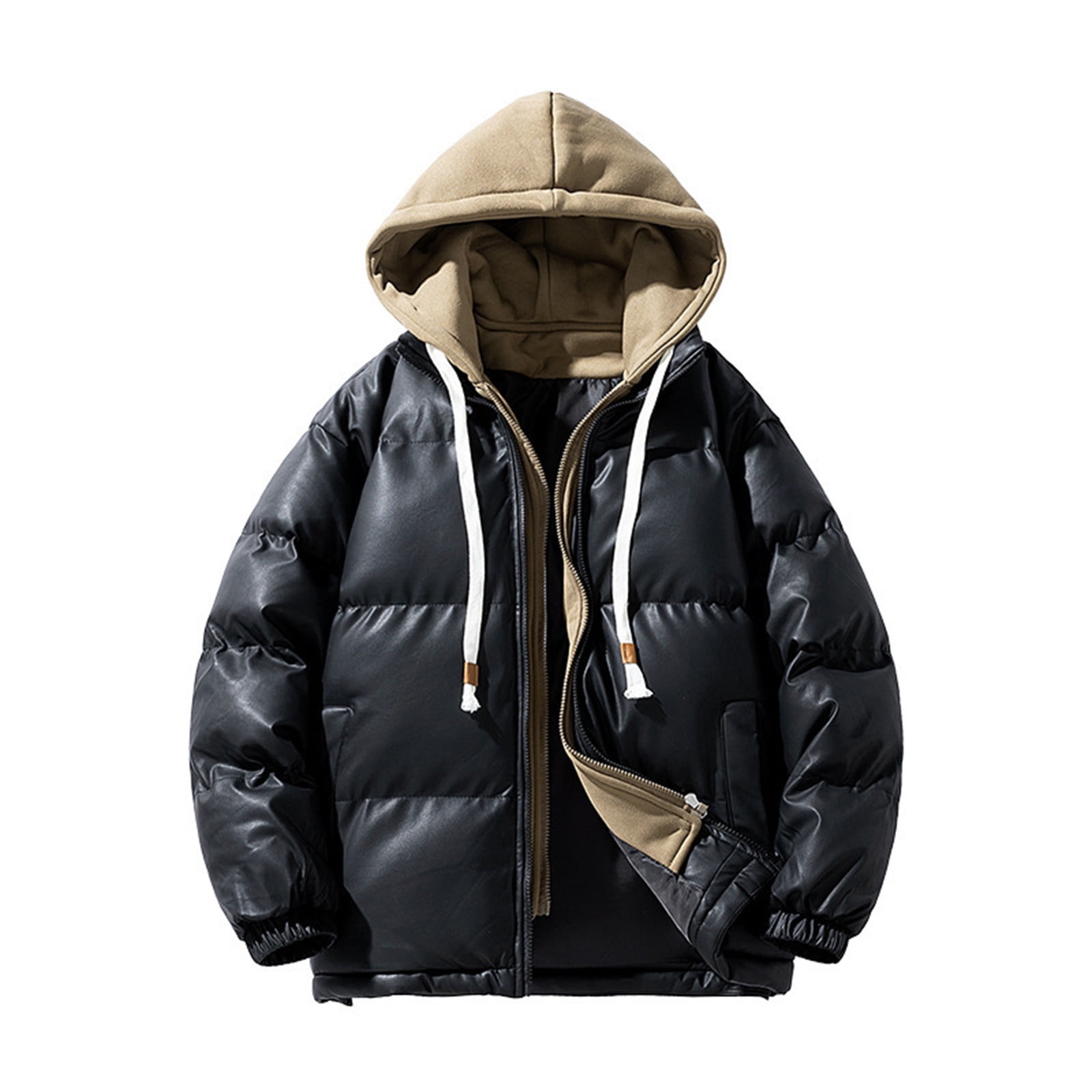 Bowake Men's Hooded Puffer Jacket Windbreaker Drawstring Zipper down Coat Windproof Outdoor Winter Outerwear with Pockets