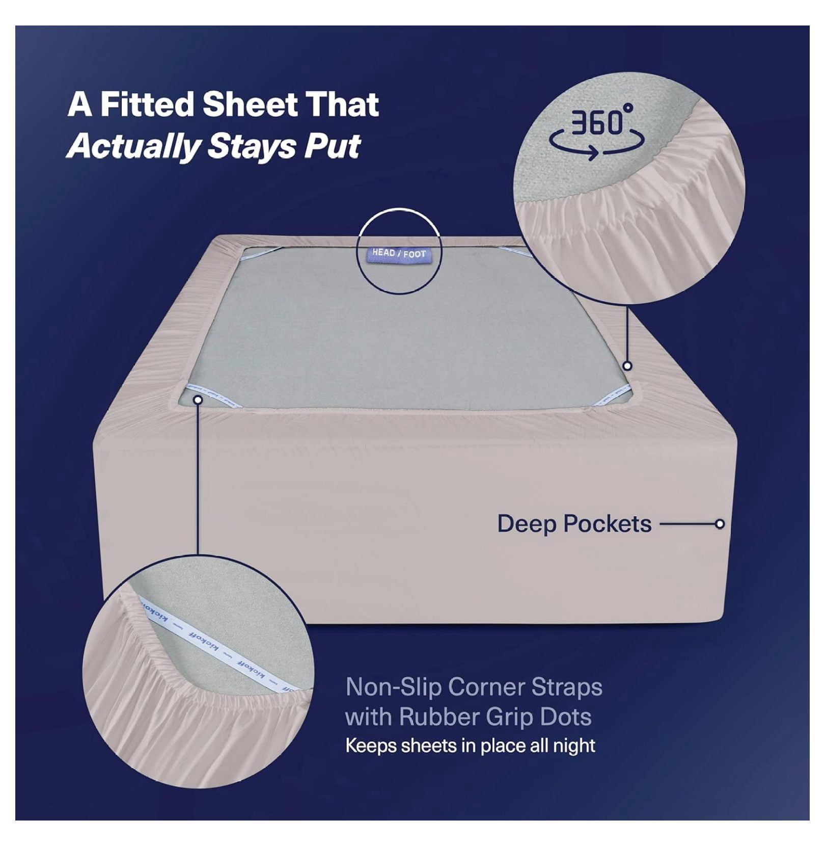 Kickoff Viscose Bamboo Fitted Sheet Queen Size, 100% Organic Cooling Sheets Fitted ONLY Viscose Bamboo Sheets Queen Size Bed Sheet for Hot , Extra Deep Pocket, 4 Corner Strap (Q, Dove Grey)