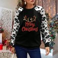 thumbnail image 2 of Sudadera de mujer con cuello redondo y dobladillo curvo con estampado navideño y manga larga con retazos, color negro XL, 2 of 6