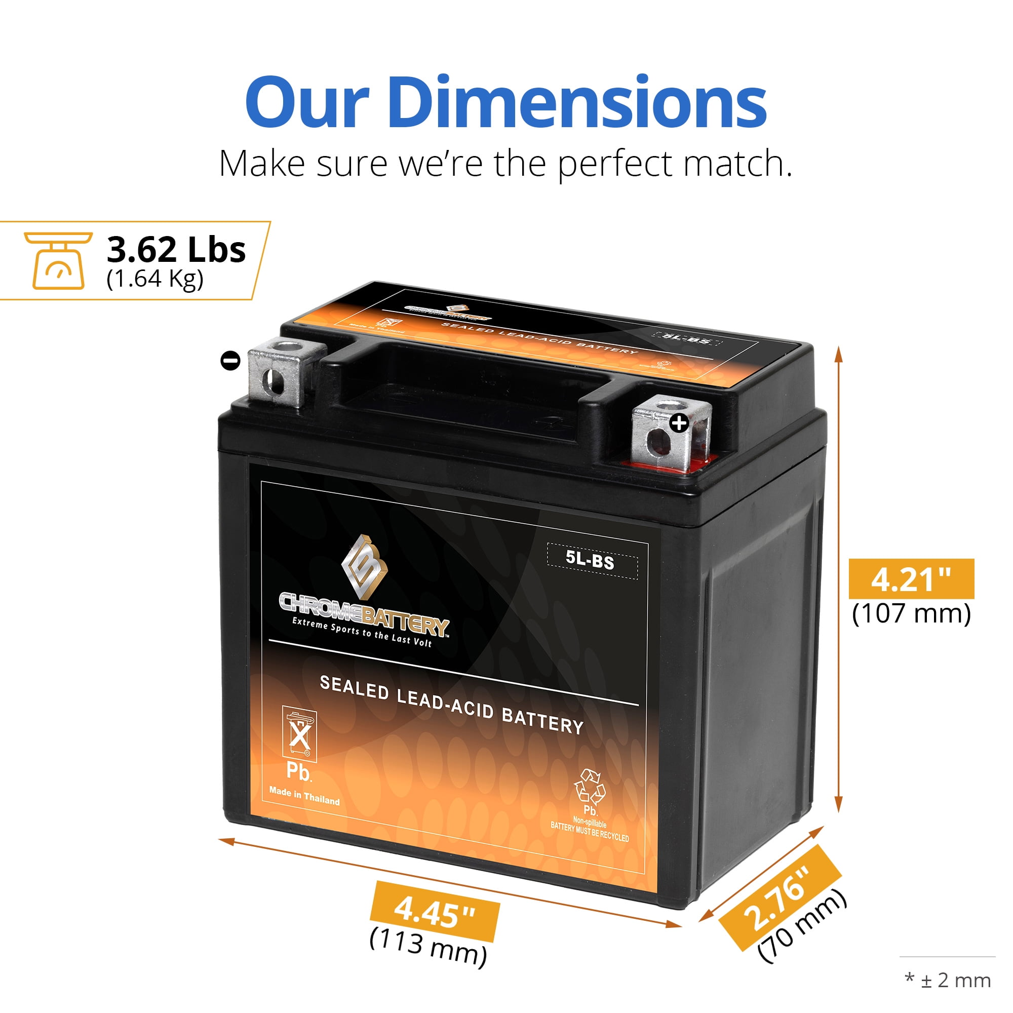 YTX5L-BS High Performance Motorcycle Battery - Maintenance Free - Sealed AGM