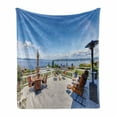 thumbnail image 1 of Landscape Soft Flannel Fleece Throw Blanket, White House Terrace Balcony for Sunbathing Relaxing Sea Ocean Scenery, Cozy Plush for Indoor and Outdoor Use, 70" x 90", Multicolor, by Ambesonne, 1 of 6