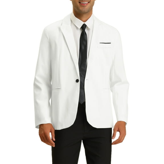 INSPIRE CHIC Men's Formal Slim Fit Blazer Single Breasted One Button Sports Coat S White