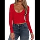 thumbnail image 2 of Tops de Escote en V Profundo para Mujer, Camisetas de Larga A , Camisetas de Punto Ajustadas, Camisetas de Moda de Otoño para Salir, Ropa Rojo S, 2 of 7
