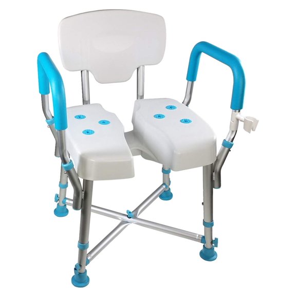 MedGear A-0273A DURA Hygienic Cutout Shower Chair with Back and Arm Rests Including Clip-on Shower Head Holder