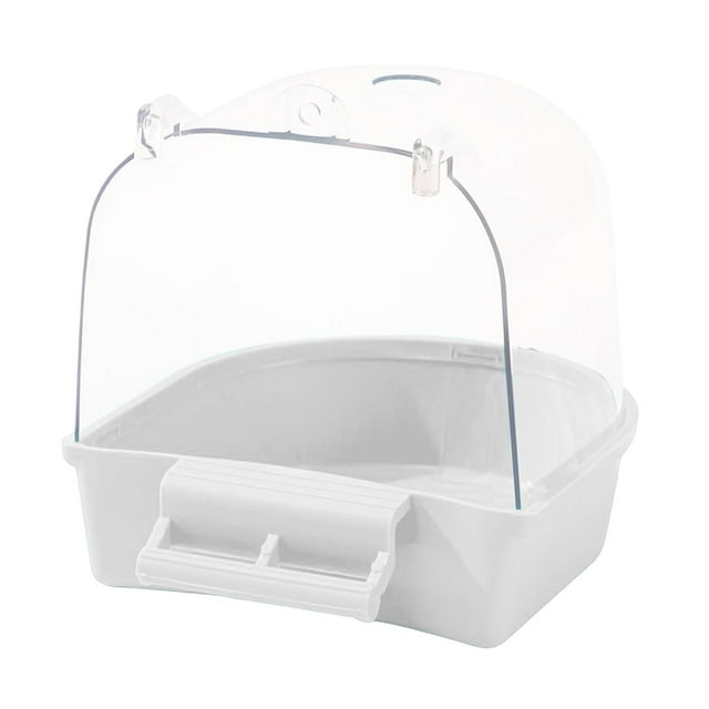Pet Bird Bath Box Cage Accessories Box Shower Hanging Water Bowl Easy to Install White